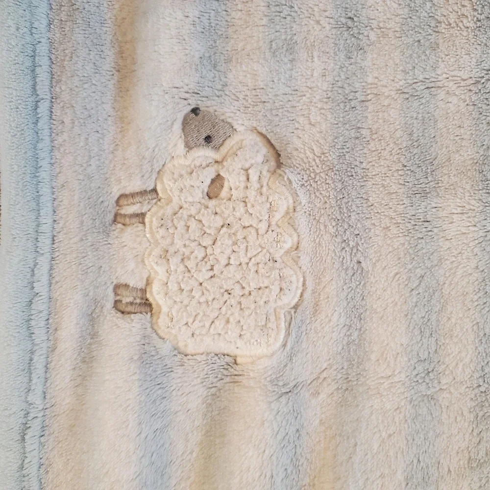 Carters Just‎ One You Blue White Striped Lamb Sheep Plush Baby Blanket